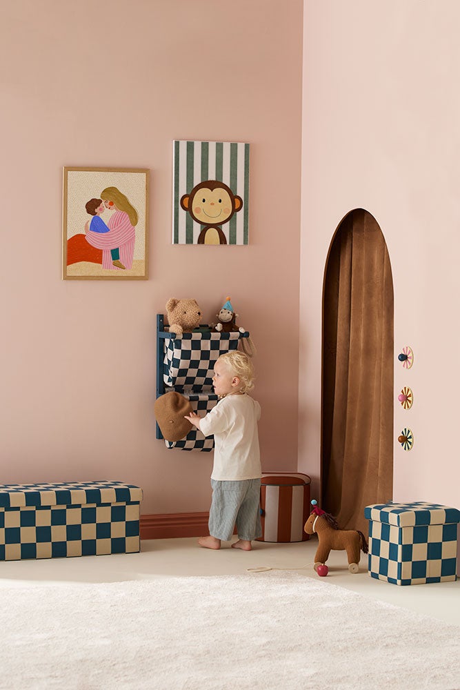 Wall storage textile check teal